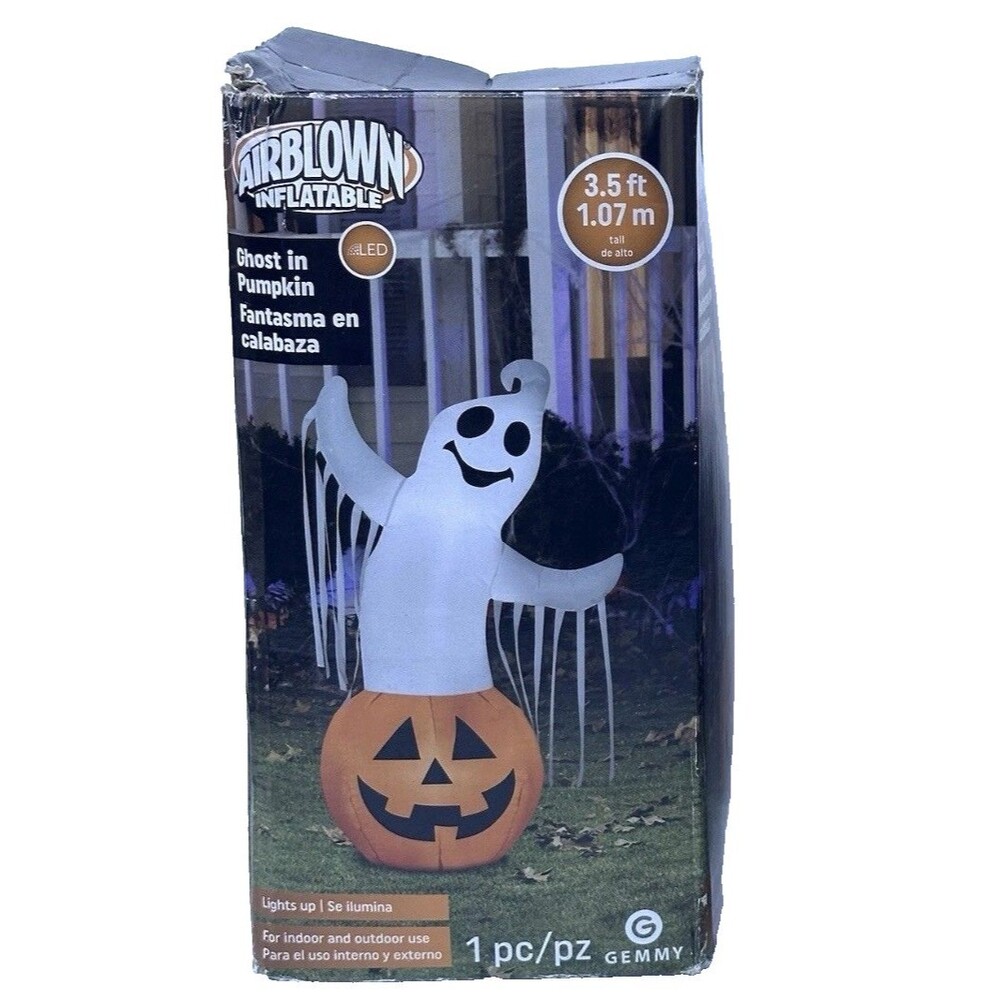 GEMMY Airblown Inflatable Ghost In Pumpkin 3.5 ft Halloween Yard Lawn Decor LED